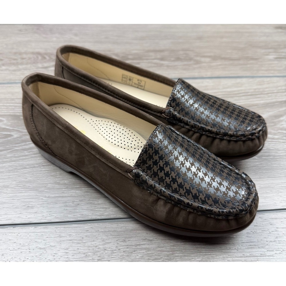 SAS Women Loafers Tripad Comfort Houndstooth Suede Brown 6.5 W